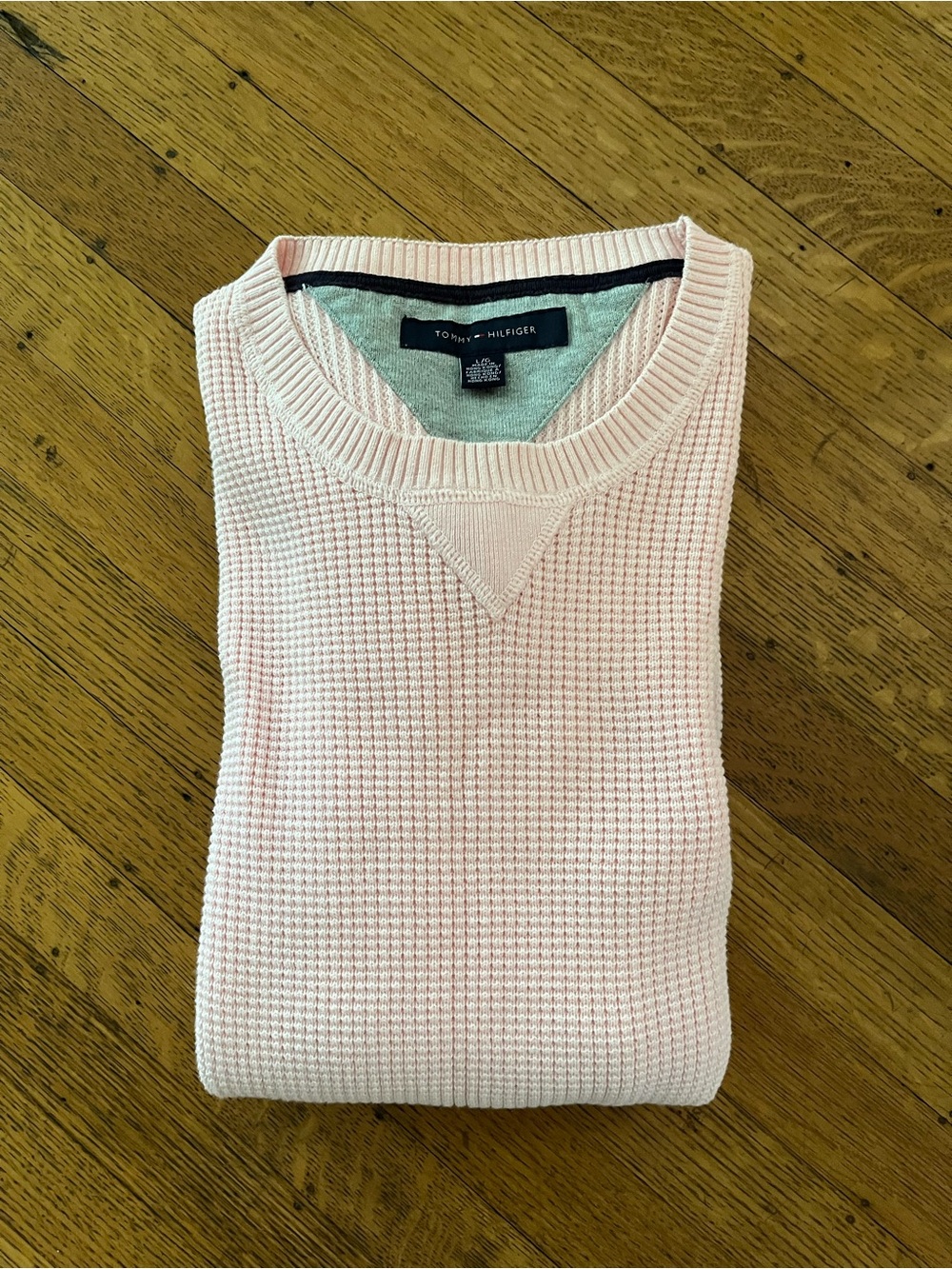 Tommy Hilfiger Pale Pink Waffle Knit Crewneck Sweater